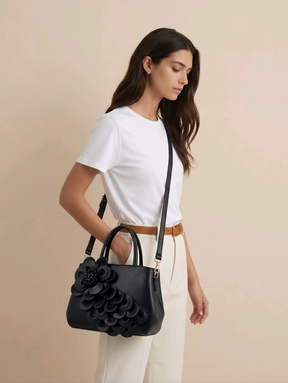 🆕️👜  BLACK FLORAL CASCADING PETAL HANDBAG / PURSE👜 - Picture 4 of 16